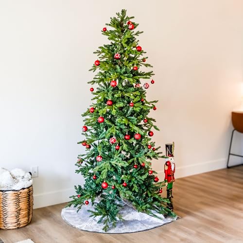 Silky Flower Store Artificial Christmas Tree, Slim Unlit Indoor Christmas Tree with Stand, 7 ft 46 in Diameter 3 3 Product: Sunnydaze Stately and Slim Artificial Christmas Tree - Unlit - Indoor Use Only - Includes Stand - Traditional Design - 7 ft