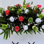 Product: Spring Cemetery Flowers for Headstone and Grave Decoration-Pink Green and White Rose Mix Saddle