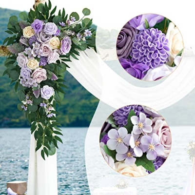 Silky Flower Store Purple Wedding Arch Flowers Kit, 3 Pack, White Draping Fabric, Dusty Lilac Floral Garlands, 26Ft 11 11 Product: Ponatia Purple Wedding Arch Flowers Kit - 3 Pack with 26Ft White Draping Fabric & Dusty Lilac Floral Garlands for Stunning Ceremony & Reception Decor