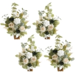 Product: Ling's Moment 17.5" Tall Standing Artificial Flowers Arrangements 4pcs Fall Wedding Aisle Runner Chair Decorations Emerald & Tawny Beige Centerpieces for Ceremony Reception Rose Floral Party Outdoor