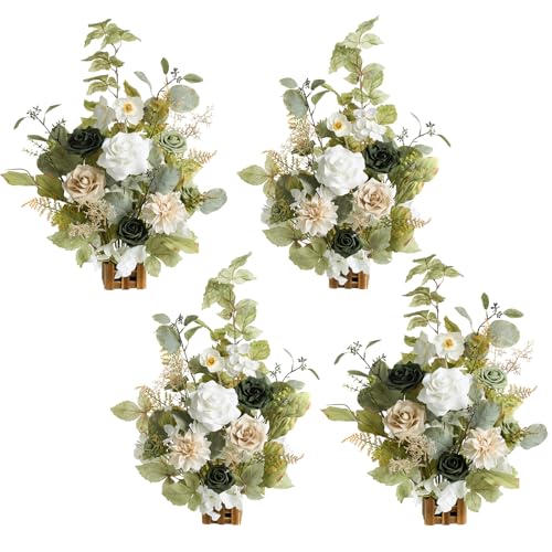 Ling's Moment 17.5" Tall Standing Artificial Flowers Arrangements 4pcs Fall Wedding Aisle Runner Chair Decorations Emerald & Tawny Beige Centerpieces for Ceremony Reception Rose Floral Party Outdoor - Artificial Flower Arrangements Product: Ling's Moment 17.5" Tall Standing Artificial Flowers Arrangements 4pcs Fall Wedding Aisle Runner Chair Decorations Emerald & Tawny Beige Centerpieces for Ceremony Reception Rose Floral Party Outdoor
