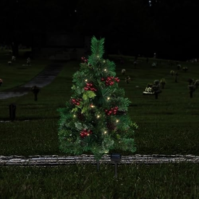 Product: Sympathy Silks Artificial Cemetery Decoration - Gravesite Tree - Christmas Tree with Solar Lights (1) Tree