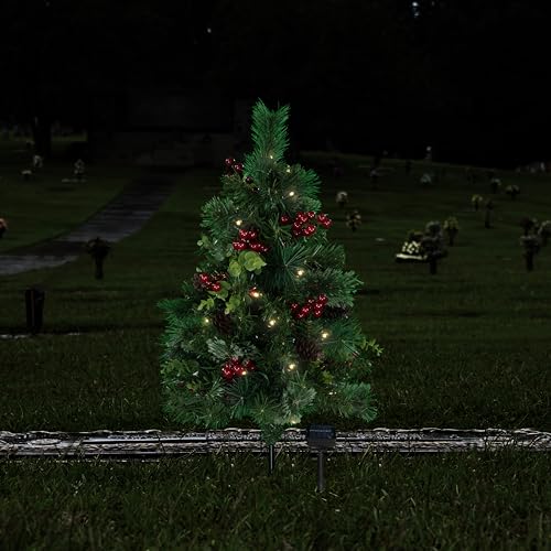 Product: Sympathy Silks Artificial Cemetery Decoration - Gravesite Tree - Christmas Tree with Solar Lights (1) Tree