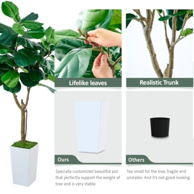 Product: SJSCYD Fiddle Leaf Fig Tree, 6ft Artificial Tree with White Tall Planter, Large Faux Plants Indoor, Fake Fig Tree in Pot for Home Office Bedroom Living Room Decor Garden Outdoor Housewarming Gift