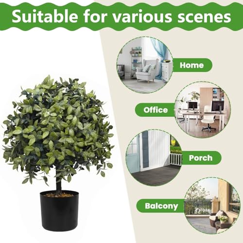 Silky Flower Store Artificial Boxwood Topiary Ball Trees, Outdoor Fall Decor Faux Shrubs, UV Resistant 2 Pack, 23in x 13in 3 3 Product: UNADRA 2-Pack Outdoor Fall Decor: Artificial Topiaries & Faux Boxwood Ball Trees for Front Porch - 23" Tall, 13" Diameter
