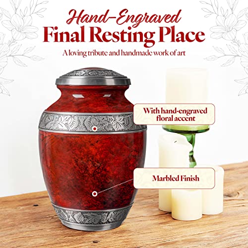 Product: GSM Brands Cremation Urn for Adult Human Ashes - Large Handcrafted Funeral Memorial, Red Color (Aluminum - 9.6 x 6.8)