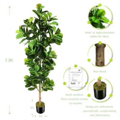Silky Flower Store Artificial Fiddle Leaf Fig Tree, Ficus Lyrata Faux Plant, 7.3ft 9 9 Product: OXLLXO 7.3ft Artificial Fiddle Leaf Fig Tree (87in) with Plastic Nursery Pot Faux Tree, Ficus Lyrata Fake Plant for Office House Farmhouse Living Room Home Decor (Indoor/Outdoor)