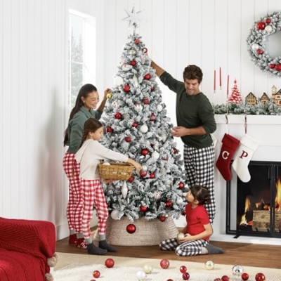 Silky Flower Store Artificial Christmas Tree, 6ft Snow Flocked Pine Tree, Full Unlit Indoor Holiday Decor, Metal Stand, 6ft 10 10 Product: Best Choice Products Artificial Christmas Tree, 6ft Unlit Snow Flocked Design Pine Tree, Full Appearance Snowy w/Easy Assembly, Metal Stand