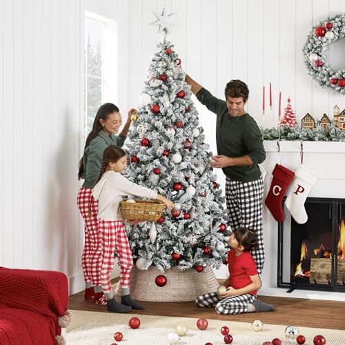 Silky Flower Store Artificial Christmas Tree, 6ft Snow Flocked Pine Tree, Full Unlit Indoor Holiday Decor, Metal Stand, 6ft 2 2 Product: Best Choice Products Artificial Christmas Tree, 6ft Unlit Snow Flocked Design Pine Tree, Full Appearance Snowy w/Easy Assembly, Metal Stand
