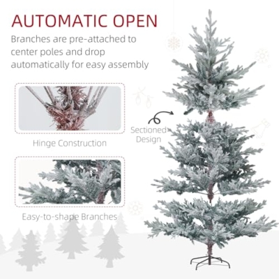 Silky Flower Store HOMCOM 6ft Nordic Pine Artificial Christmas Tree, 795 Snow Flocked Tips, Hinged Metal Stand, 53in x 71in 14 14 Product: HOMCOM 6ft Nordic Pine Artificial Christmas Tree with 795 Snow Flocked Tips, Foldable Metal Stand, Easy Assembly, Hinged Xmas Tree for Home Office Holiday