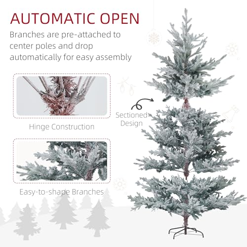Silky Flower Store HOMCOM 6ft Nordic Pine Artificial Christmas Tree, 795 Snow Flocked Tips, Hinged Metal Stand, 53in x 71in 5 5 Product: HOMCOM 6ft Nordic Pine Artificial Christmas Tree with 795 Snow Flocked Tips, Foldable Metal Stand, Easy Assembly, Hinged Xmas Tree for Home Office Holiday