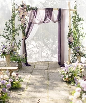 Silky Flower Store Wedding Arch Flowers Kit, Purple and Gold Rose, 5 Piece Set, Faux Floral Arch Decor, 360° Coverage, 5 Piece Set 8 8 Product: Ling's Moment Wedding Arch Flowers with Sheer Drapes Kit - Artificial Purple and Gold Rose Floral Arrangements for Ceremony Backdrop, Arbor Decor, 5-Piece Set (2 Flower Stems + 3 Hanging Drapes)