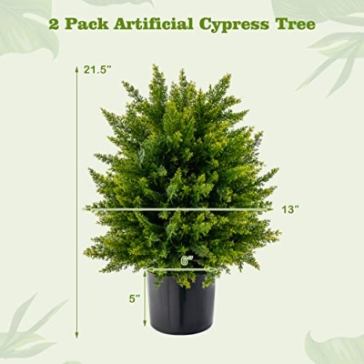 Product: Goplus 21.5” Artificial Cedar Topiary Ball Tree, Set of 2 Faux Potted Plants Artificial Shrubs Bushes with Cement Pot, Fake Evergreen Artificial Topiary for Indoor Outdoor Home Front Porch Decor