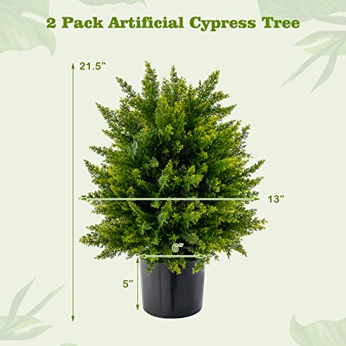 Product: Goplus 21.5” Artificial Cedar Topiary Ball Tree, Set of 2 Faux Potted Plants Artificial Shrubs Bushes with Cement Pot, Fake Evergreen Artificial Topiary for Indoor Outdoor Home Front Porch Decor