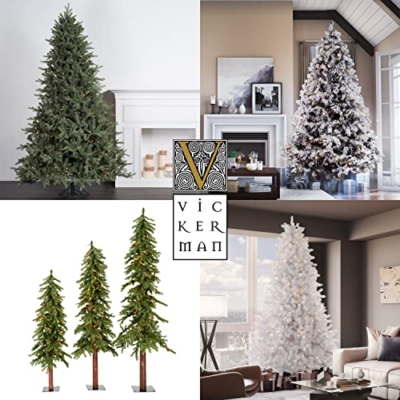 Silky Flower Store Vickerman Flocked Pacific Pencil Artificial Christmas Tree, Unlit, Green White, 7.5ft x 36in 13 13 Product: Vickerman 7.5' Flocked Pacific Pencil Artificial Christmas Tree, Unlit - Lifelike Indoor Seasonal Home Decor - Maintenance Free Flocked Faux Christmas Tree