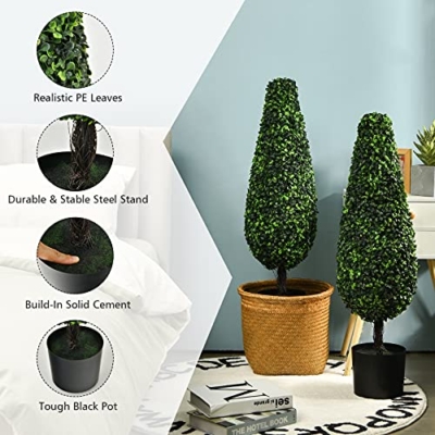 Product: Goplus 3ft Artificial Boxwood Topiary Trees - 2 Pack Faux Greenery for Indoor & Outdoor Decor