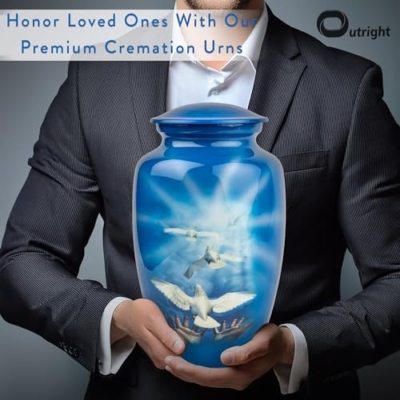 Silky Flower Store Printed Landscape Dove Funeral Cremation Urn for Human Ashes, Blue, Adults, 20.5cm 8 8 Product: OUTRIGHT Printed Landscape Dove Funeral Cremation Urn for Human Ashes Adults (Flying Dove, Adult 250lbs), Blue