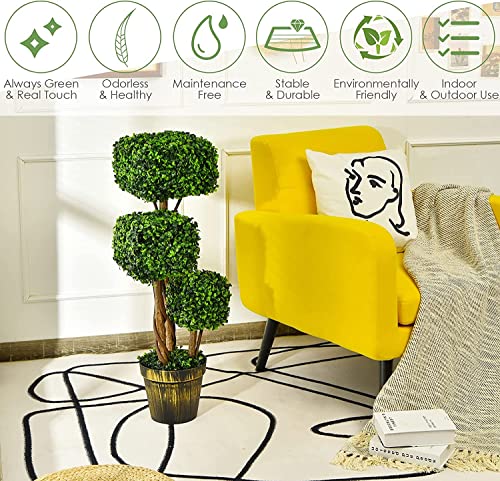 Product: Goplus 36” Artificial Boxwood Topiary Trees - 2 Pack Faux Greenery with Cement-Filled Pots for Indoor Decor