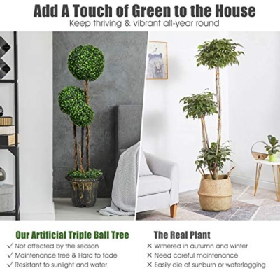 Silky Flower Store Artificial Boxwood Topiary Tree Triple Ball, Indoor Outdoor Faux Greenery, 4 FT 14 14 Product: Goplus 4 Ft Artificial Boxwood Topiary Tree, Fake Greenery Plants Triple Ball Tree, Leaves & Cement-Filled Plastic Flower Pot Decorative Trees for Home, Office, Indoor and Outdoor Use (4 FT)