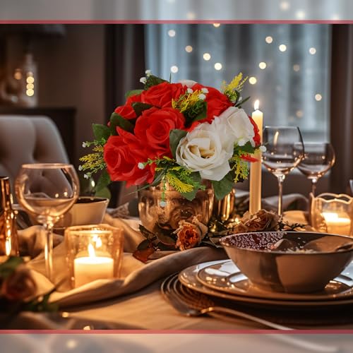 Product: Hotop 12 Pcs Flower Balls Wedding Rose Centerpieces Silk Flower Kissing Balls Arrangement Artificial Hydrangea Flower Bouquet Faux Rose Floral Decoration (Red,White)