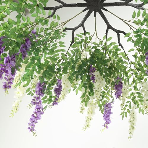 Silky Flower Store Artificial Silk Wisteria Vine Hanging Garland, Cream Purple Faux Floral Chandelier, 55cm 6 6 Product: Efavormart Cream Purple Artificial Silk Wisteria Vine Round Hanging Canopy, Draping Garland Flower Chandelier with Interchangeable Branches 55"