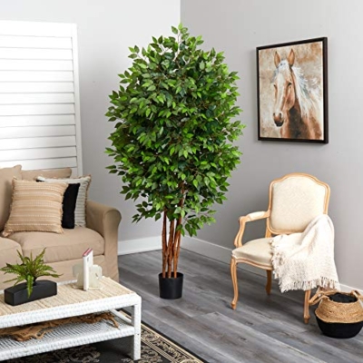 Product: Nearly Natural 6.5FT Artificial Deluxe Ficus Tree for Indoor Home Décor, Large Fake Plant with Black Nursery Planter, Faux Ficus Tree