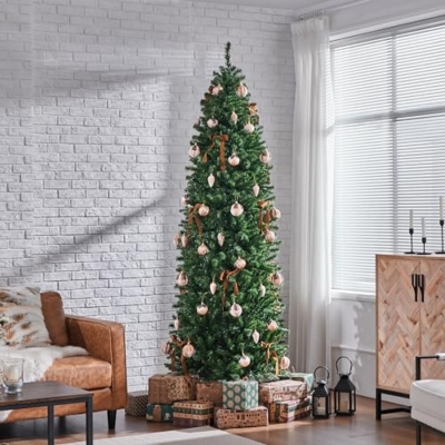 Silky Flower Store 7.5ft Pre-lit Kingswood Fir Pencil Artificial Christmas Tree, 350 Warm White Lights, Foldable Stand, Green, 7.5ft 14 14 Product: Yaheetech 7.5ft Pre-lit Kingswood Fir Pencil Artificial Hinged Christmas Tree Skinny Corner Xmas Tree with 350 Incandescent Warm White Lights Prelighted Xmas Tree with Foldable Stand, Green
