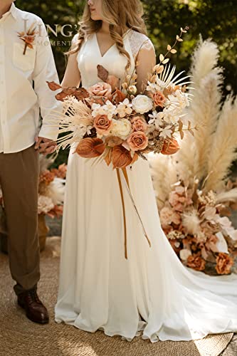 Silky Flower Store Boho Bridal Bouquet, Terracotta Silk Wedding Bouquet, Rustic Artificial Wedding Flowers, 17 Inch 2 2 Product: Ling's Moment Boho Bridal Bouquet, Rustic Wedding Bouquets for Bride, 17 Inch Silk Free Form Fall Terracotta Artificial Wedding Flower Bouquet