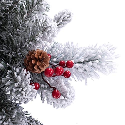 Silky Flower Store Pre-Lit Frosted Fir Potted Christmas Tree, Soft White LED Lights, Faux Red Berries, Whitewash Wood Pot, 4 Foot 12 12 Product: Haute Decor 4 Foot Pre-lit Ashcroft Artificial Frosted Fir Potted Christmas Tree with 100 Soft White LED Lights