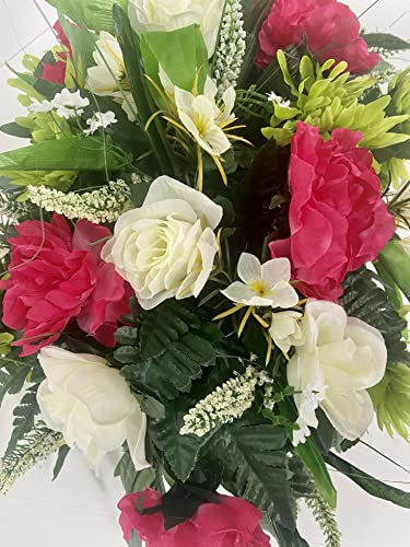 Silky Flower Store Artificial Cemetery Flower Grave Decoration, Pink Peony White Rose Headstone Saddle, Spring Summer Memorial, 32.5cm 4 4 Product: Spring Cemetery Flowers for Headstone and Grave Decoration-Pink Peony and White Rose Mix Saddle