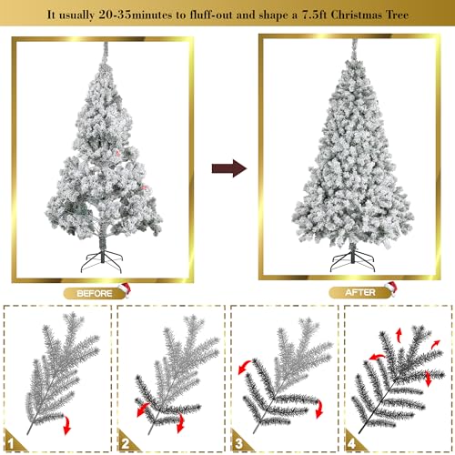 Product: 7.5FT Prelit Christmas Tree with Lights, Snow Flocked Artificial Christmas Tree with 420 Warm White LED Lights, 1160 Branch Tips, Indoor Fake Xmas Tree for Home, Office, Party Decoration