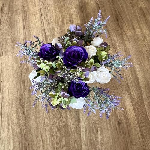 Product: Elegant Artificial Lavender & Purple Rose Funeral Flowers for Outdoor Grave Decorations