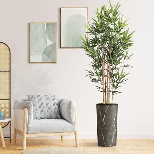 Product: Artificial Tree in Modern Granite Effect Planter, Fake Bamboo Silk TRE for Indoor and Outdoor Home Decoration - 70" Overall Tall (Plant Pot Plus Tree)