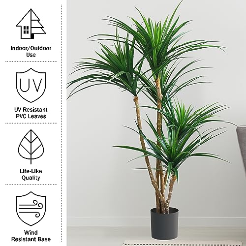 Silky Flower Store Artificial Yucca Tree, Tropical Faux Plant with Rubber Leaves, Natural Trunk, UV Resistant, Indoor Outdoor Décor, 51-inch 1 1 Product: Pure Garden Artificial Tree - 51-Inch Tropical Yucca Plant with Rubber Leaves and Natural Trunk for Living Room, Bedroom and Office - Faux Plants
