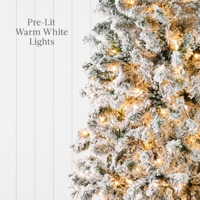 Product: Best Choice Products Flocked Pencil Christmas Tree, Pre-Lit Slim Artificial Holiday Decoration, 4.5ft Lighted Skinny w/Base, Warm White Lights
