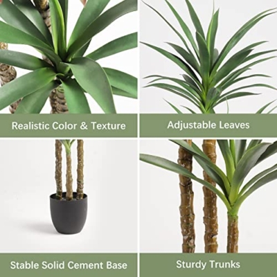 Product: Waoops Artificial Tree 5.3Ft Faux Agave Plant with 3 Heads in Plastic Pot Fake Tree for Home Decor Indoor or Outdoor Office Decoration Housewarming Gift