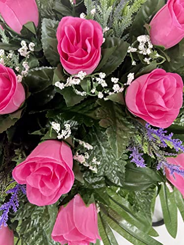 Silky Flower Store Artificial Cemetery Flower Saddle, Pink Rose Purple Accent Mix, Grave Headstone Decoration, Bendable Silk Floral Arrangement, 20.5cm 4 4 Product: Pink Rose Spring Cemetery Flowers for Headstone and Grave Decoration-Pink Rose with Purple Accent Mix Saddle