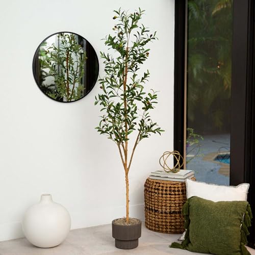 Product: Nearly Natural 6FT Tall Silk Faux Olive Tree for Home and Office Decor, Fake Potted Tree with Natural Wood Trunk, Realistic Branches and Lifelike Fruits