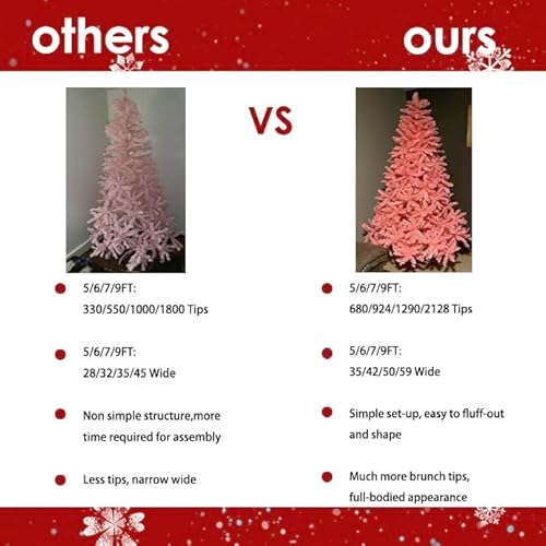 Silky Flower Store Artificial Christmas Tree, Classic Pink Xmas Pine Tree, Solid Metal Stand, Unlit, 5 FT, 6 FT, 7 FT 2 2 Product: Artificial Christmas Tree Classic Xmas Pine Tree with Solid Metal Stand 5/6/7 FT Unlit Pink