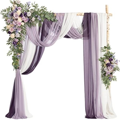 Product: Ling's Moment Wedding Arch Flowers with Sheer Drapes Kit - Artificial Purple and Gold Rose Floral Arrangements for Ceremony Backdrop, Arbor Decor, 5-Piece Set (2 Flower Stems + 3 Hanging Drapes)
