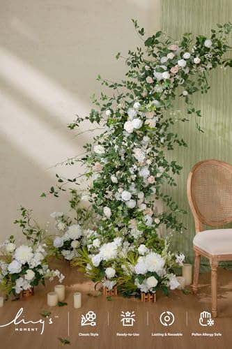 Silky Flower Store Artificial Eucalyptus Rose Garland, Sweetheart Table Decor, Wedding Arch Greenery, 6FT 1 1 Product: Ling's Moment Flower Garland - 6FT Eucalyptus & Rose - Sweetheart Table Decor for Wedding Reception, Artificial Floral Garland for Mantle, Spring, Christmas Decoration, White & Lily