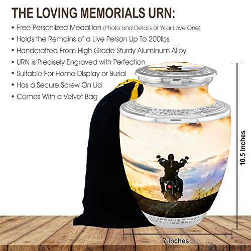 Silky Flower Store Biker Cremation Urn for Adult Ashes, Handcrafted Funeral Decorative Urn, Velvet Bag, 200 Cubic Inch Capacity 2 2 Product: Biker Cremation Urns for Adult Ashes Male Female - Handcrafted Funeral Decorative Urns for Ashes Adult Male with Velvet Bag (Escapade Rider Free Personalized Medallion)