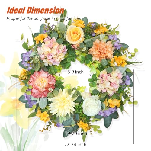 Silky Flower Store Artificial Hydrangea Spring Summer Wreath, Front Door Door Wreath, Indoor Outdoor Decor, 24 Inch 1 1 Product: Summer Wreaths for Front Door, Soomeir 24 Inch Spring Door Wreath with Hydrangea, for All Seasons Outside Indoor Outdoor Farmhouse Home Porch Wall Window Decor
