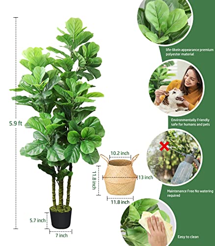Product: LOVMOR 6ft Artificial Tree Indoor with Woven Seagrass Plant Basket, Artificial Fiddle Leaf Fig Tree Fake Tree Faux Plant Indoor for Living Room Office Floor Home Decor (70 in)