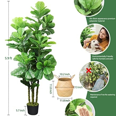 Product: LOVMOR 6ft Artificial Fiddle Leaf Fig Tree with Woven Seagrass Plant Basket and Realistic Moss,Artificial Plants for Modern Home Office Living Room Floor Decor Indoor