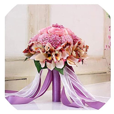Product: KOMFGT Handmade Romantic Wedding Bouquet, Bridal Bouquet Artificial 3Pc Set Silk Wedding Bouquet Artificial Hydrangea Iris Rose Wedding Flowers, Bridal Holding Bouquets