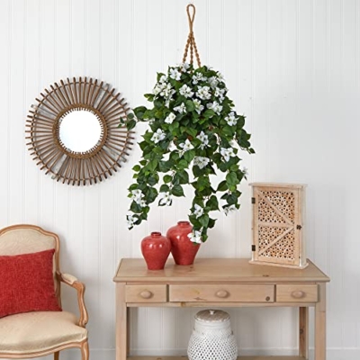 Silky Flower Store Artificial Bougainvillea Hanging Basket, Faux Floral Arrangement with Hanging Planter, 28in x 30in 4 4 Product: Nearly Natural Bougainvillea Hanging Basket