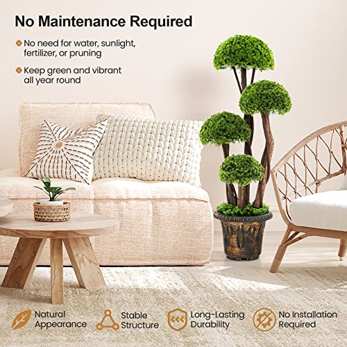 Product: Goplus Artificial Cypress Topiary Ball Tree, 3 Ft Tall Artificial Plant, Indoor/Outdoor Topiary Trees with Golden Cement Pot, Fake Greenery Plants Decorative Trees for Office Home Front Door