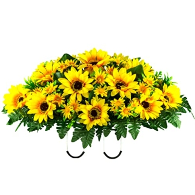 Product: Sympathy Silks Artificial Cemetery Flowers - Grave Flowers for Cemetery - Yellow Sunflower Saddle for Headstone