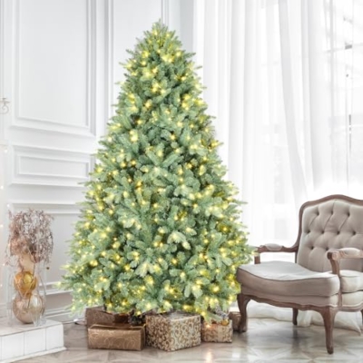 Silky Flower Store 7FT Prelit Blue Artificial Christmas Tree, Premium Spruce, 2518 Branch Tips, Warm White LED Lights, Hinged Branches, 7FT 10 10 Product: 7FT Prelit Blue Artificial Christmas Tree - Premium Spruce with 2518 Branch Tips for a Festive Holiday Decor
